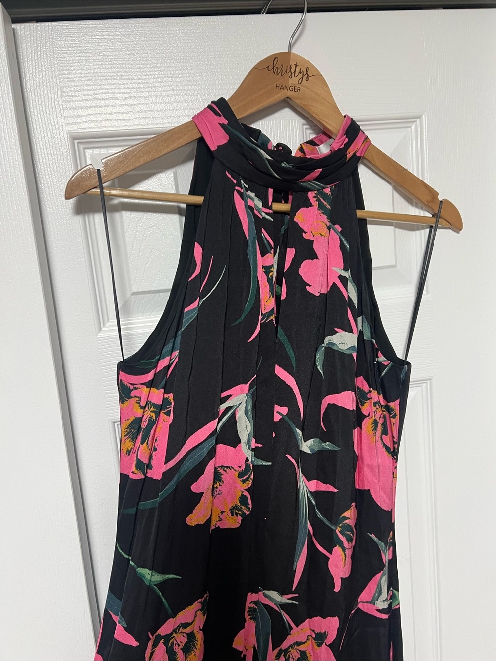 Milly Adrian Floating Botanica Floral Halter Midi Dress Black Pink Size 8 - Picture 4 of 9